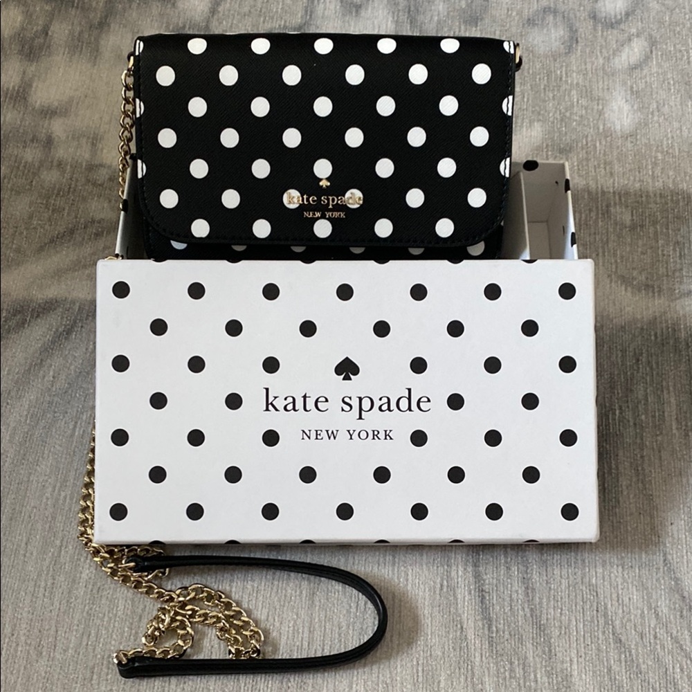 🎈SALE🎈Kate Spade Black and White Polka Dot Bag with Gold Chain